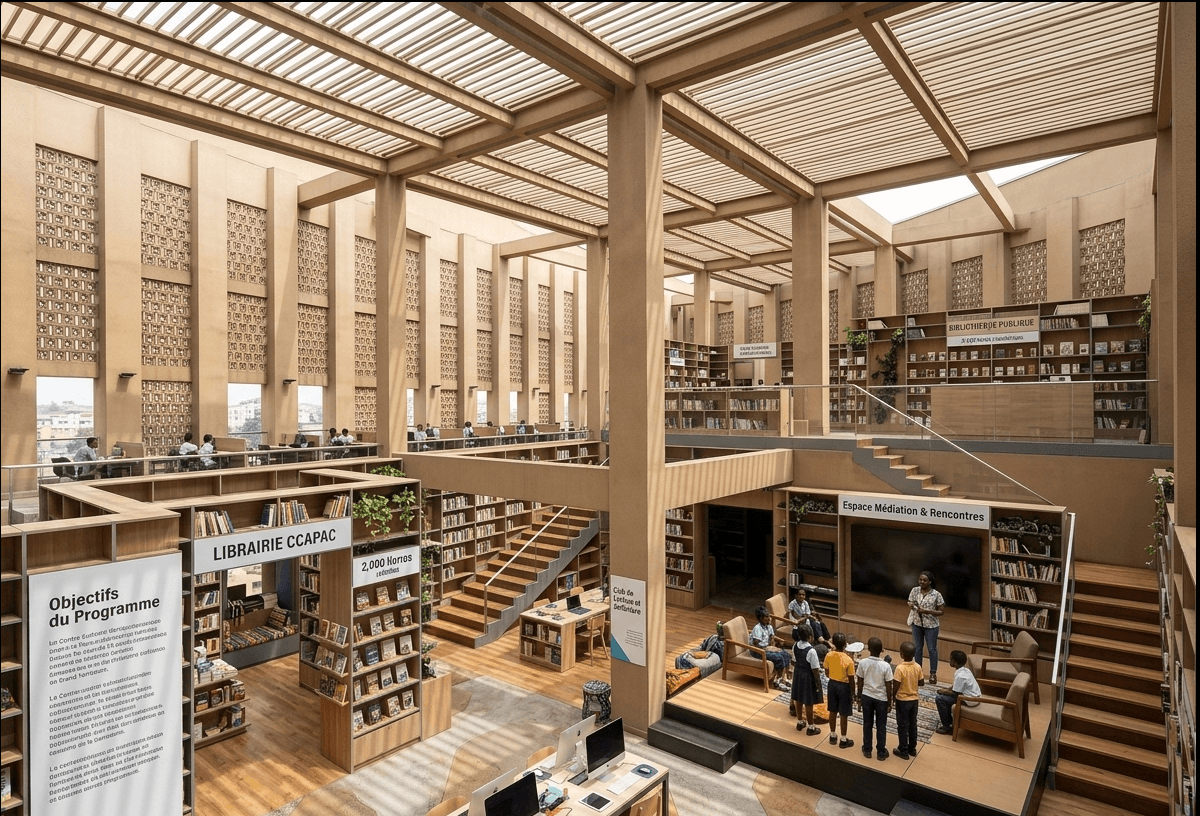 Espace de lecture de la Biblio-Librairie du Grand Tambour